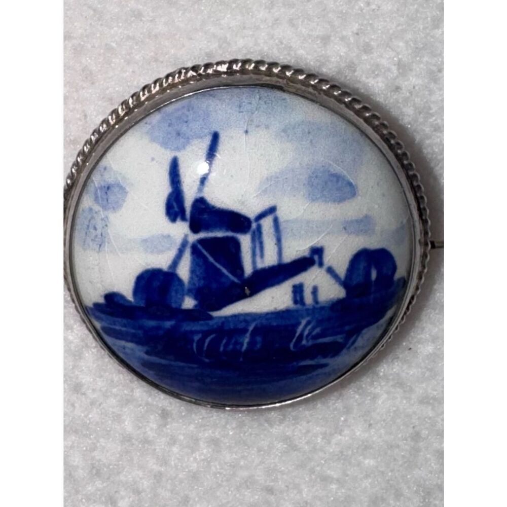 Vintage Svenska Stuga Butik Sterling Silver 925 Blue Enamel Windmill Pendant